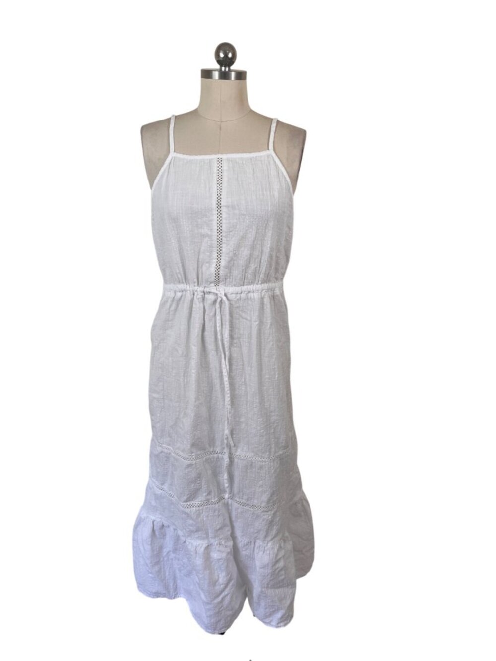 Bahia Beach Collection Boho-Chic Midi Dress Womens Large White Ruffle Cottage